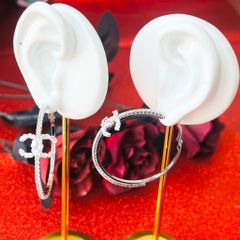  Bông Tai Chanel Khoen Tròn Màu Trắng 5cm Pha Lê (BR) 