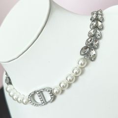  Bộ Trang Sức Dior Trắng - Vòng cổ Choker & Bông Tai Ngọc Trai, Pha Lê Quý Phái (AF) 