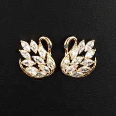  Bông Tai Thiên Nga Bản To Màu Vàng Pha Lê Trắng (AA) 