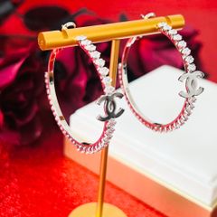  Bông Tai Chanel Khoen Tròn Màu Trắng 43mm Pha Lê (BP) 