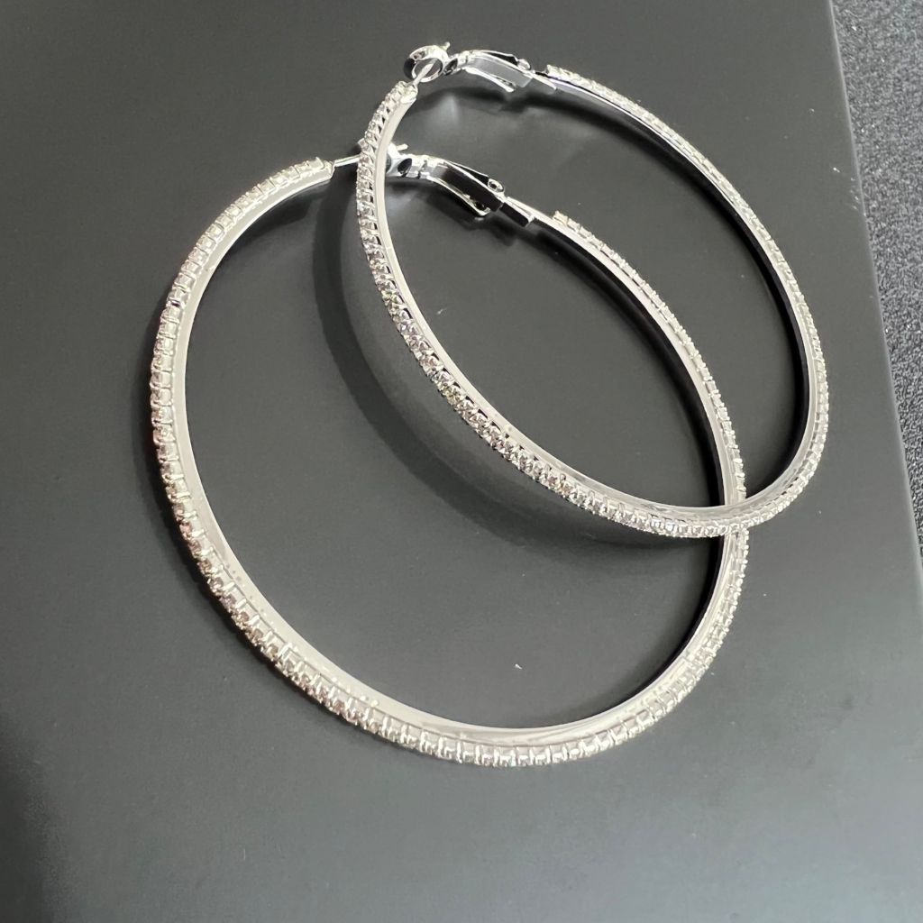  Bông Tai Khoen Tròn Bản To 7,5cm Pha Lê Trắng (BQ) 