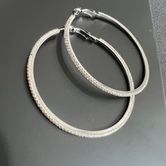  Bông Tai Khoen Tròn Bản To 7,5cm Pha Lê Trắng (BQ) 