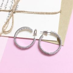  Bông Tai Khoen Tròn Màu Trắng 2,6cm Pha Lê Vuông (AY) 