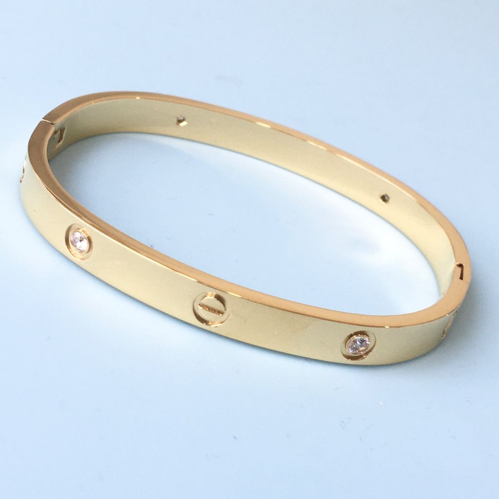  Vòng Tay Nam, Nữ TiTan Cao Cấp - Cartier Màu Vàng Pha Lê Trắng (AI) 