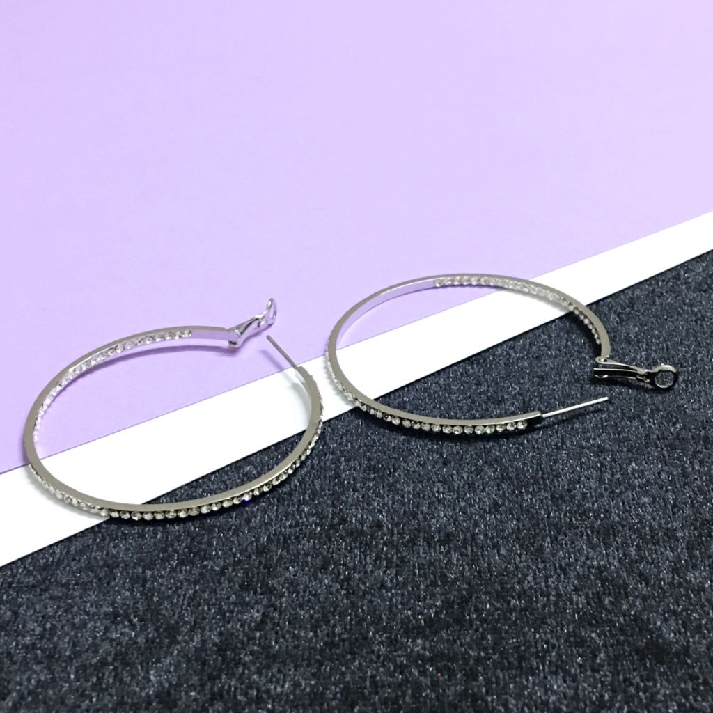  Bông Tai Khoen Tròn Màu Trắng 6cm Pha Lê (AA) 