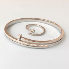  Bộ Trang Sức Cartier Titan Cao Cấp - Vòng Tay & Nhẫn Màu Trắng Pha Lê (AQ) 