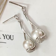  Bông Tai Bạc Cao Cấp - Giọt Nước Pha Lê & Ngọc Trai Nước Ngọt (AD) 