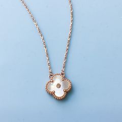  Dây Chuyền Titan Cao Cấp - Cỏ 4 Lá May Mắn Vỏ Trai Thiên Nhiên & Pha Lê Trắng 