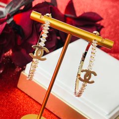  Bông Tai Chanel Khoen Tròn Màu Vàng 43mm Pha Lê Trắng (BQ) 