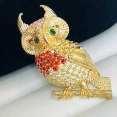  Cài Áo Nam, Nữ - Chim Cú Mèo Màu Vàng Pha Lê Đỏ Cá Tính 