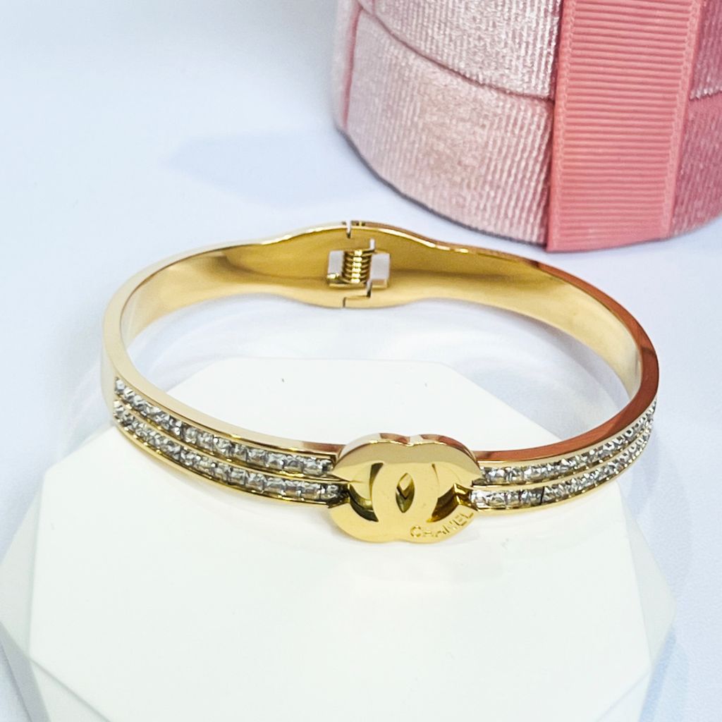  Vòng Tay TiTan Cao Cấp - Chanel Màu Vàng Pha Lê Trắng (AF) 