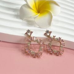  Bông Tai Vòng Tròn Pha Lê Hồng 