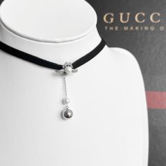  Vòng Cổ Choker Gucci Con Ong Ngọc Trai & Pha Lê Trắng Đen 