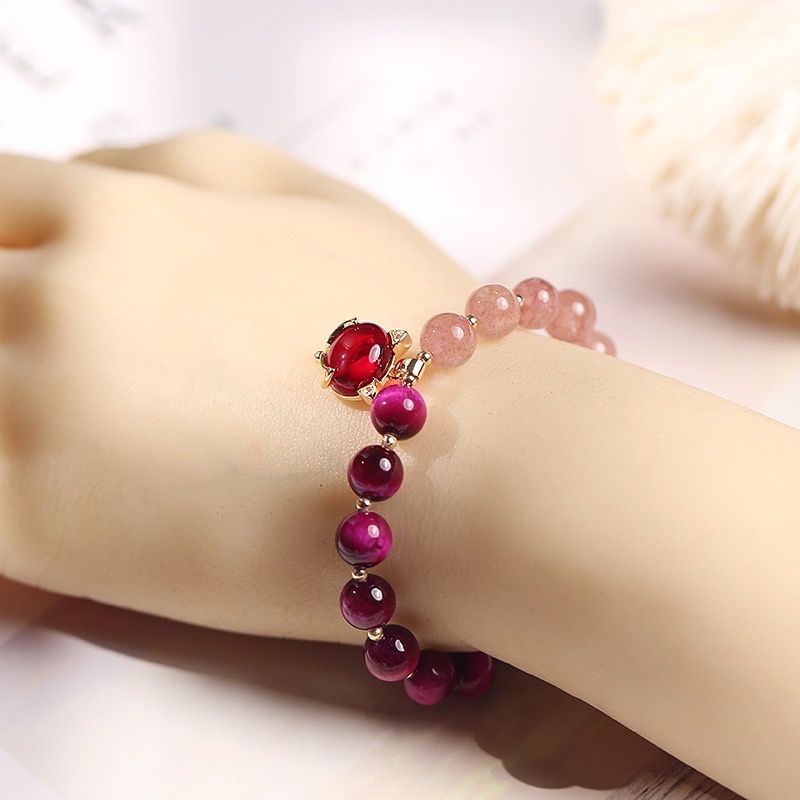  Vòng Đá Phong Thuỷ Cao Cấp -  Con Hồ Ly Đá Hổ Phách, Thạch Anh Dâu Tây & Thạch Anh Tím Tự Nhiên 