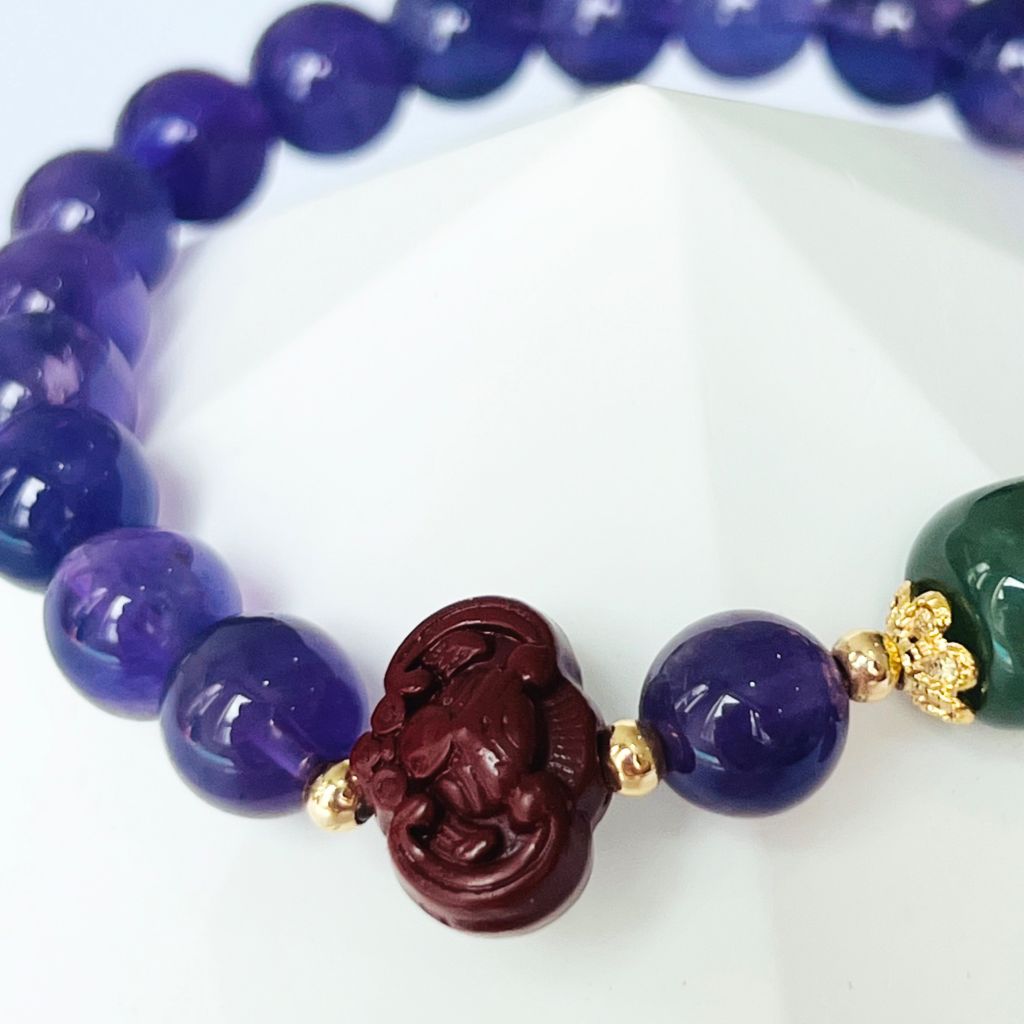  Vòng Đá Phong Thuỷ Cao Cấp - Trái Dâu Đá Thạch Anh Tím & Đá Chu Sa Tự Nhiên 