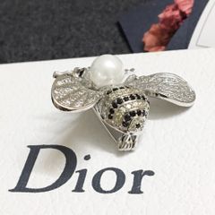  Cài Áo Nam, Nữ - Dior Con Ong Màu Trắng Ngọc Trai & Pha Lê Trắng Đen (AF) 