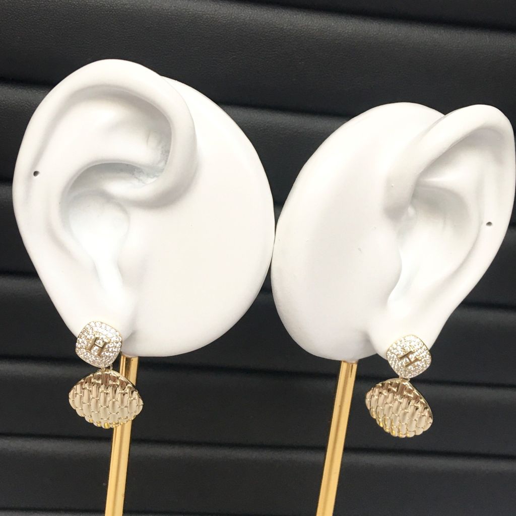  Bông Tai Hermes Màu Vàng Pha Lê Trắng Sang Trọng (AO) 