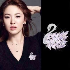  Cài Áo Con Thiên Nga Pha Lê Trắng (AG) 