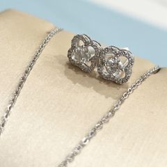  Bộ Trang Sức Bạc Cao Cấp - Dây Chuyền & Bông Tai Cỏ 4 Lá May Mắn (AQ) 