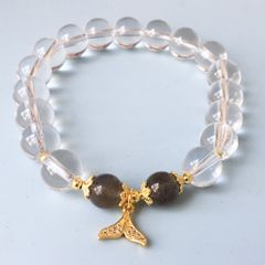  Vòng Đá Phong Thuỷ Cao Cấp - Đuôi Cá Pha Lê & Đá Thạch Anh Trắng, Đá Mặt Trăng Màu Xám Tự Nhiên 