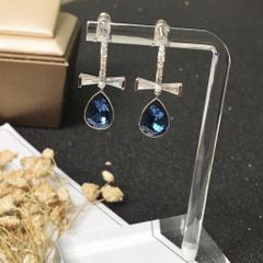  Khuyên Tai Cái Nơ & Giọt Nước Pha Lê Xanh Bích (AQ) 