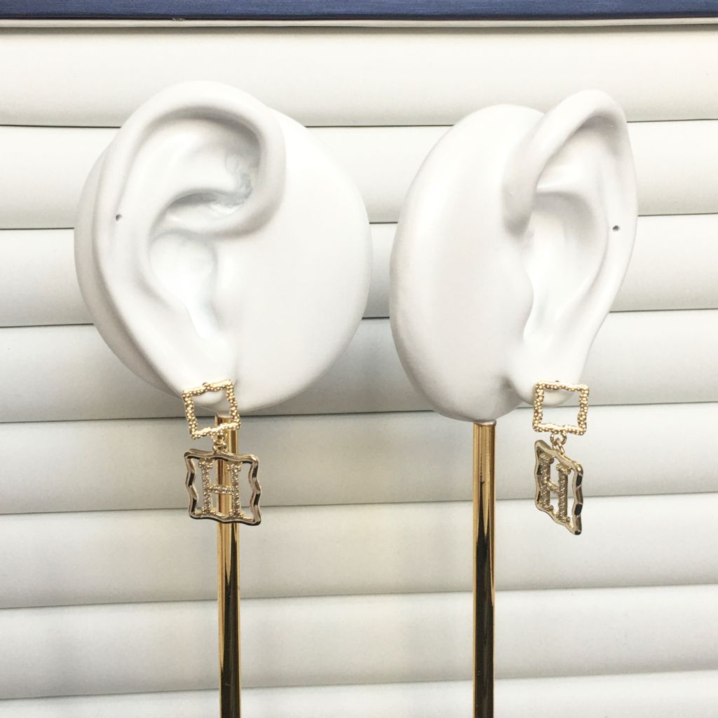  Bông Tai Hermes Màu Vàng Pha Lê Trắng Sang Trọng (AP) 