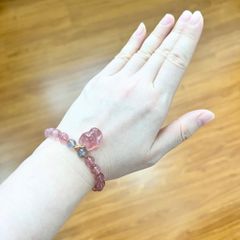  Vòng Đá Phong Thuỷ Cao Cấp - Con Hồ Ly Tình Yêu Đá Thạch Anh Dâu Tây & Đá Mặt Trăng Tự Nhiên 