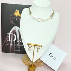  Bộ Trang Sức Dior Trắng - Vòng cổ Choker & Bông Tai Ngọc Trai, Pha Lê 6 Kiểu Đeo Quý Phái (AM) 