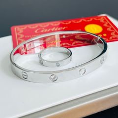  Bộ Trang Sức Nam, Nữ Cartier Titan Cao Cấp - Vòng Tay & Nhẫn Màu Trắng Pha Lê (AI) 