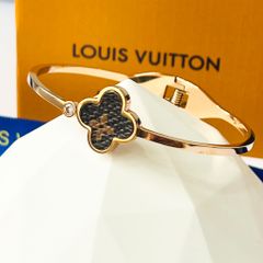  Vòng Tay TiTan Cao Cấp - LV Cỏ 4 Lá May Mắn Bằng Da & Pha Lê (AO) 