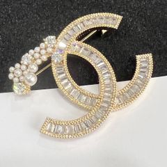  Cài Áo Nam, Nữ - Chanel Màu Vàng Ngọc Trai & Pha Lê Trắng (CK) 