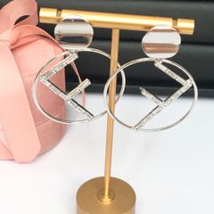  Bông Tai Fendi Vòng Tròn Bản To Pha Lê Trắng Cá Tính 