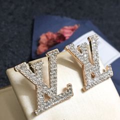  Bông Tai LV Màu Vàng Bản To Pha Lê Trắng (AC) 