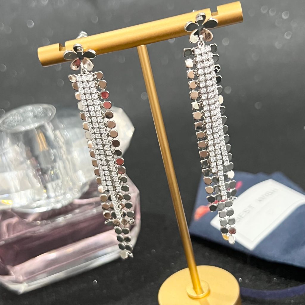  Bông Tai Cánh Hoa Tua Rua Pha Lê Trắng (AS) 