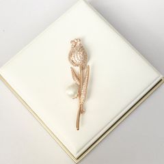  Cài Áo Hoa Tulip Màu Vàng Hồng Ngọc Trai & Pha Lê Trắng (AV) 