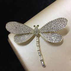  Cài Áo Nam, Nữ - Con Chuồn Chuồn Vàng Bản To Pha Lê Trắng Sang Trọng (AC) 