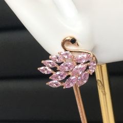  Bông Tai Tua Rua Thiên Nga Màu Vàng Hồng Pha Lê Hồng ( Có 3 Kiểu Đeo ) 