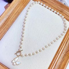  Dây Chuyền Ngắn - Choker Con Bướm Vàng Vỏ Trai Nước Ngọt & Pha Lê, Ngọc Trai Trắng Tinh Tế 
