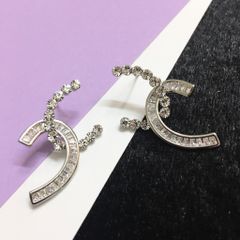  Bông Tai Chanel Bản To Màu Trắng Pha Lê (BQ) 