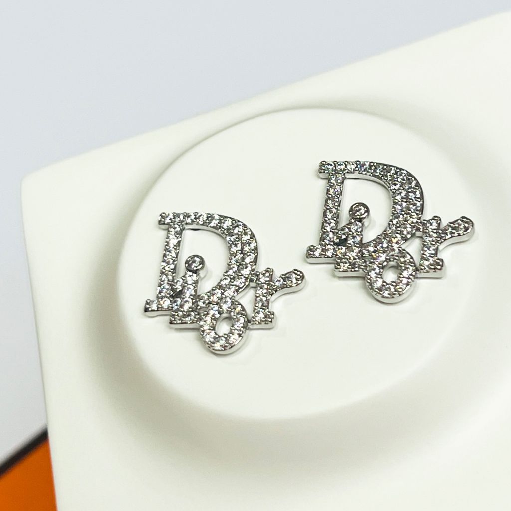  Bông Tai Dior Màu Trắng 1,5cm Pha Lê (AT) 