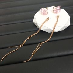  Bông Tai Tua Rua Thiên Nga Màu Vàng Hồng Pha Lê Hồng ( Có 3 Kiểu Đeo ) 