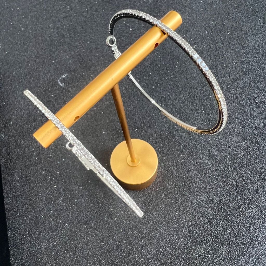  Bông Tai Khoen Tròn Bản To 7,5cm Pha Lê Trắng (BQ) 