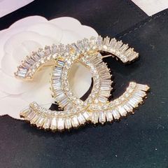  Cài Áo Nam, Nữ - Chanel Bản To Màu Vàng Hồng Pha Lê Trắng (CW) 