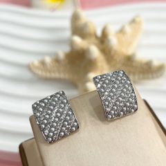  Bông Tai Hình Chữ Nhật Pha Lê & Ngọc Trai Nước Ngọt Màu Xám 