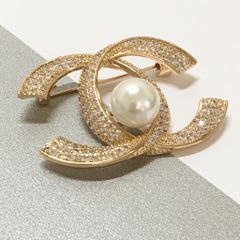  Cài Áo Chanel Màu Vàng Hồng Ngọc Trai & Pha Lê Trắng (AD) 