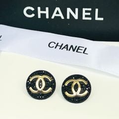  Bông Tai Chanel Bản To Màu Vàng Pha Lê Đen Cá Tính (CK) 