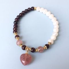  Vòng Đá Phong Thuỷ Cao Cấp - Trái Tim Đá Thạch Anh Dâu Tây, Thạch Anh Tím & Ngọc Trai Nước Ngọt (AF) 