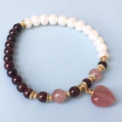  Vòng Đá Phong Thuỷ Cao Cấp - Trái Tim Đá Thạch Anh Dâu Tây, Thạch Anh Tím & Ngọc Trai Nước Ngọt (AF) 