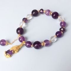  Vòng Đá Phong Thuỷ Cao Cấp - Con Tỳ Hưu Tài Lộc Thạch Anh Tím & Trắng Tự Nhiên 