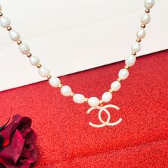  Vòng Cổ Choker Chanel Màu Vàng Chuỗi Ngọc Trai Thiên Nhiên & Pha Lê Trắng Sang Trọng 